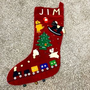 Vintage Beaded and Emblems velvet Christmas stocking 🎄🎄🎄 Name “JIM”